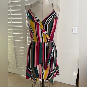 Multicolor Striped faux wrap Dress
